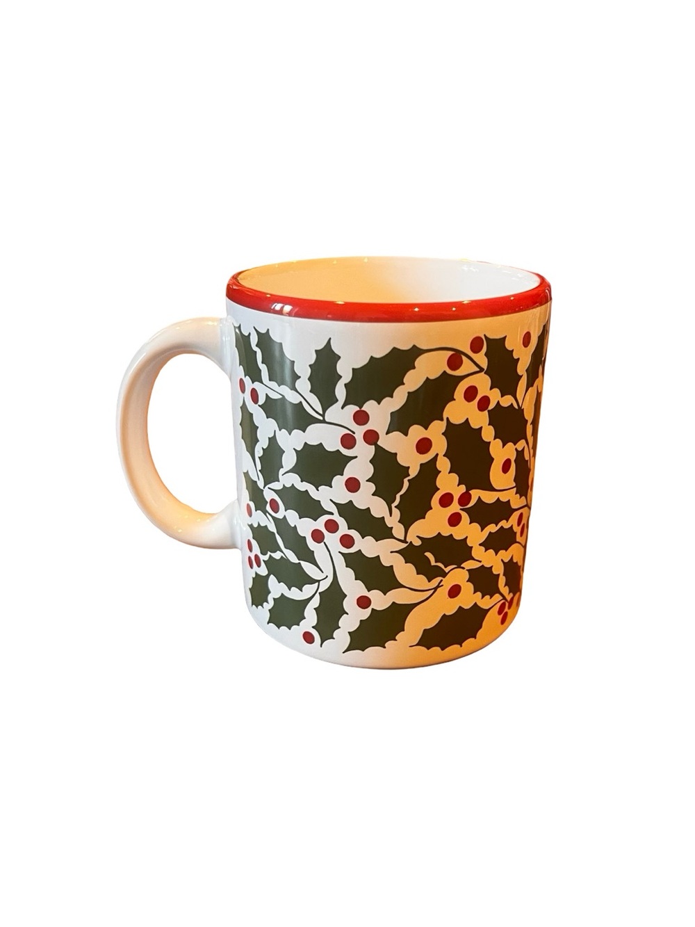 Vtg Waechtersbach Spain White Green Leaves Holly Berries Tea Coffee Mug Cup